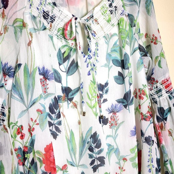 Tommy Hilfiger Blouse Size M Botanical Tie Smocking Long Sleeve Lined Multicolor - Picture 5 of 13
